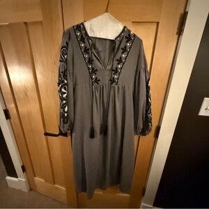 Zara Gray Dress with Black Embroidery